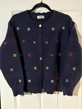 Celine Paris Arc De Triomphe Embroidered Cardigan Size Medium